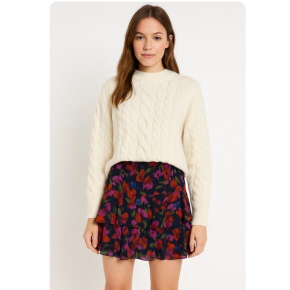 Lauren Ralph Lauren Black Label SZ 10 Floral Crinkle Georgette Tiered Skirt - Picture 1 of 6